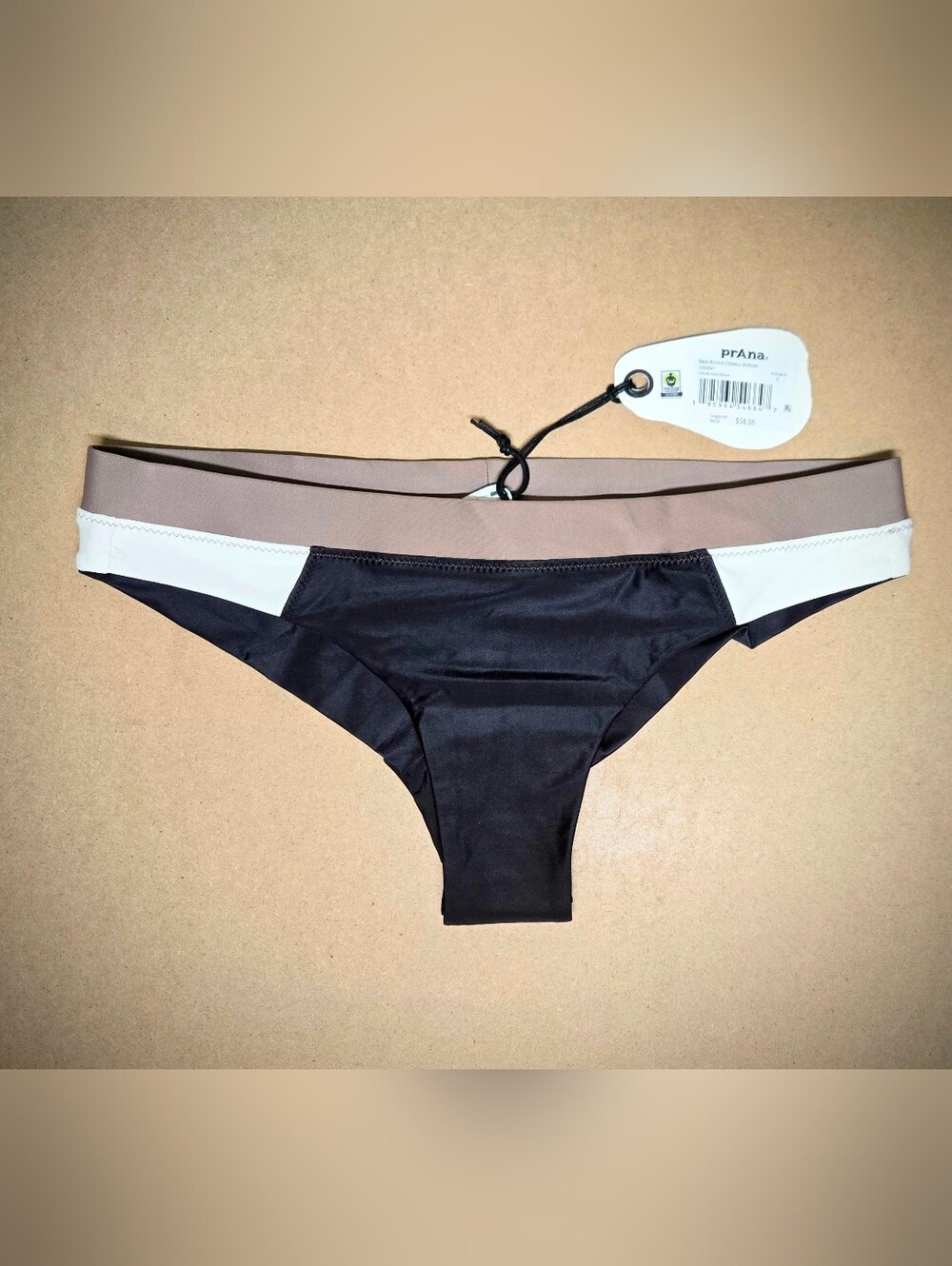NEW PrAna Cheeky Bikini Swim Bottom - Baja Bound Black Colorblock Women’s Small